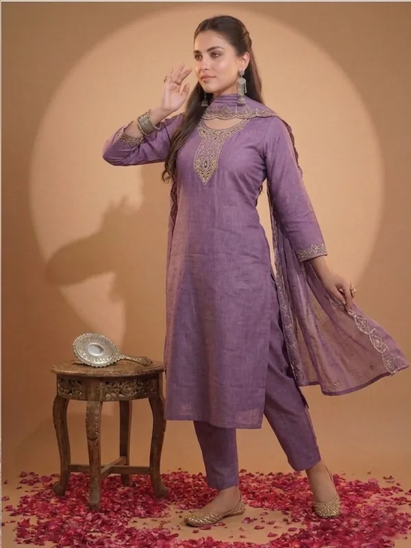 Purple_Embroidered_Straight_Kurta_Set_For_Women