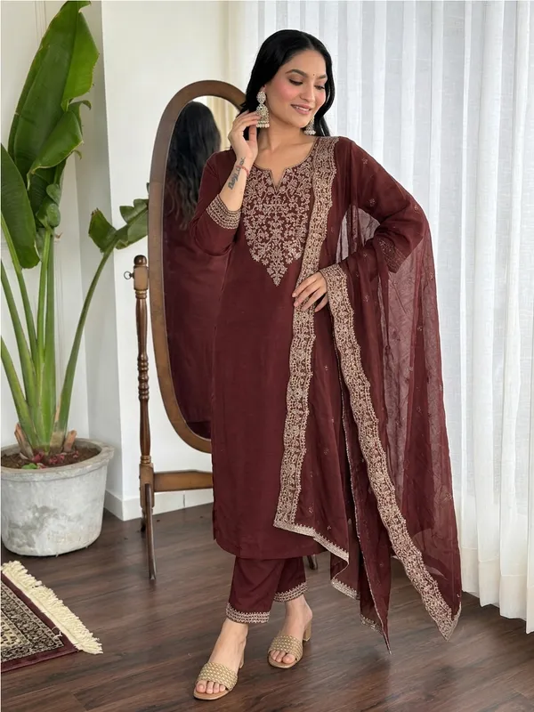 Maroon_Embroidered_Straight_Kurta_Set_For_Women
