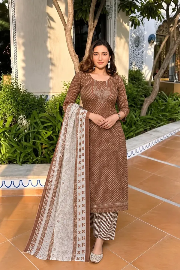 Brown_Printed_Straight_Kurta_Set_With_Dupatta_For_Women