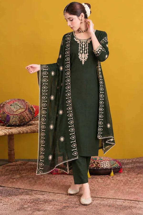 Dark_Green_Embroidered_Straight_Kurta_Set_For_Women