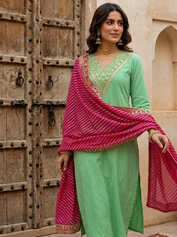 Green_Embroidered_Straight_Kurta_Set_For_Women