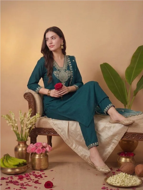 Teal_Embroidered_Straight_Ethnic_Suit_Set_For_Women