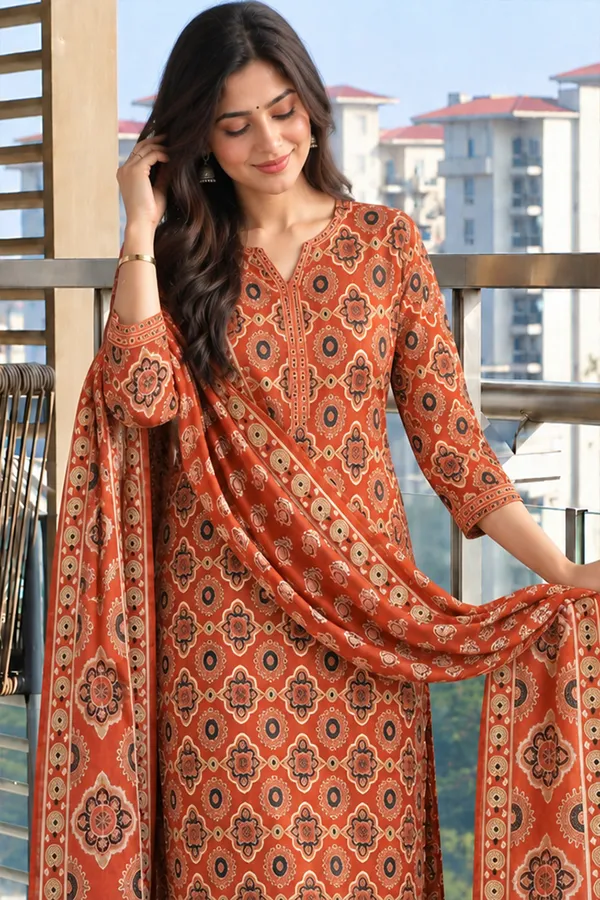 Orange_Printed_Straight_Kurta_Set_For_Women