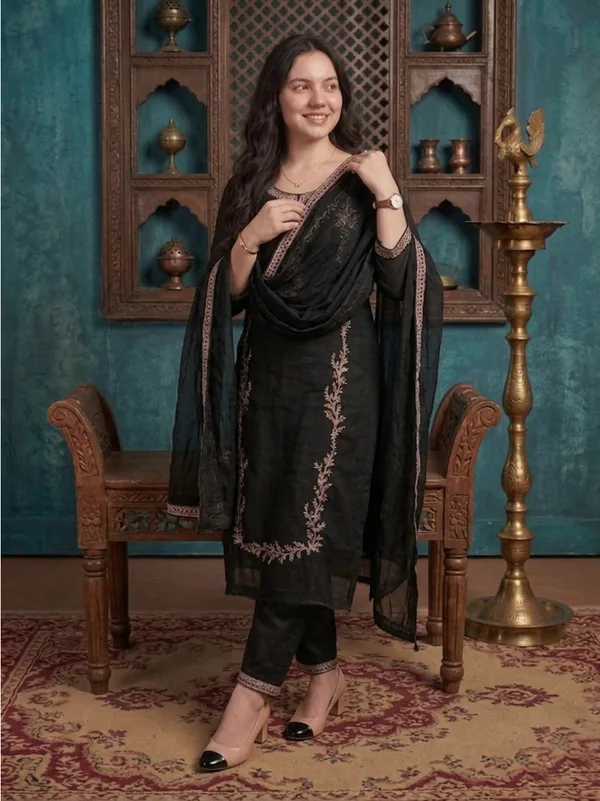 Black_Embroidered_Straight_Kurta_Set_With_Dupatta_For_Women