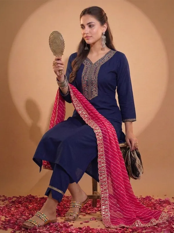 Navy_Embroidered_Straight_Kurta_Pant_Set_With_Dupatta_For_Women