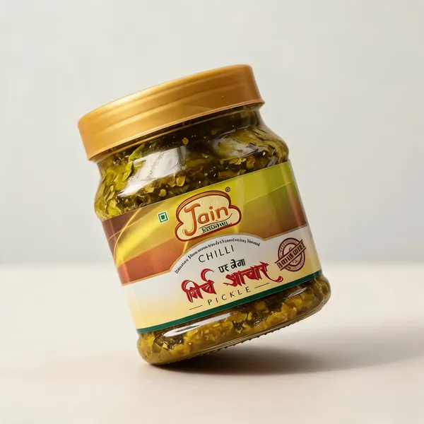 Green_Chilli_Stuffed_Pickle_Bharwa_Hari_Mirch_Achaar_With_Traditional_Indian_Spices_Jain_Pickle_Wala_And_Moong_Garlic_Special_Papad_Jain_Pickle_Wala_Crispy_Traditional_Protein_Rich_Papad_Pack_Of_2