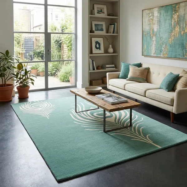 Blue_Wool_Blend_Contemporary_Peacock_Feather_Area_Rug