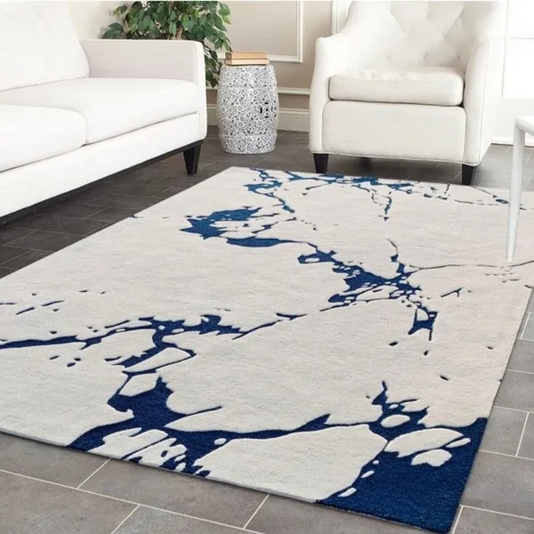 White_And_Blue_Wool_Contemporary_Abstract_Area_Rug