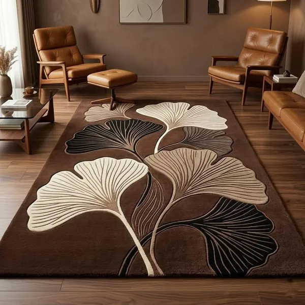 Brown_Wool_Contemporary_Botanical_Ginkgo_Leaf_Area_Rug