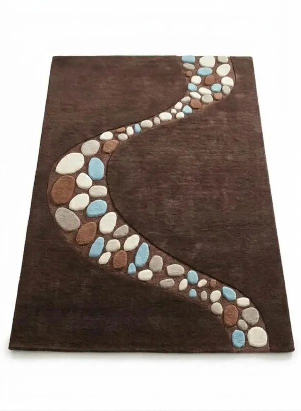 Brown_Wool_Contemporary_Pebble_Motif_Area_Rug