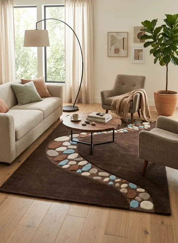 Brown_Wool_Contemporary_Pebble_Motif_Area_Rug