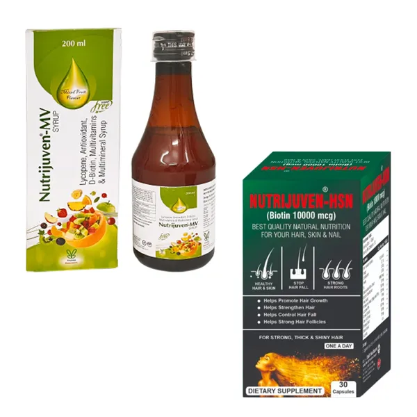 Nutrijuven_HSN_Biotin_10,000_mcg__30_Capsules_+_MV_Multivitamin_&_Multimineral_Syrup_with_Lycopene200_ML