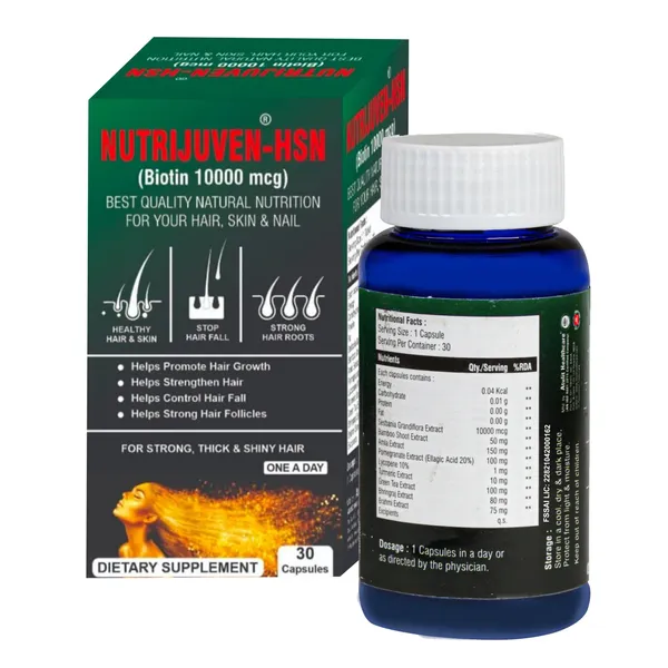 Nutrijuven_I_HSN_I_Biotin_10000_mcg_I_Best_Quality_Natural_I_Nutrition_for_your_Hair_I_Skin_I_Nail_I_Healthy_Hair_&_Skin_I_Stop_Hair_Fall_I_Strong_Hair_Roots_I_Help_Promote_Hair_Growth_Help_Strengthen_Hair_I_Helps_Control_Hair_Fall_I_Helps_Strong_Hair_Follicles_I_For_Strong_I_Thick_&_Shiny_Hair_I_One_a_Day_I_Dietary_Supplement_I_30_Capsules
