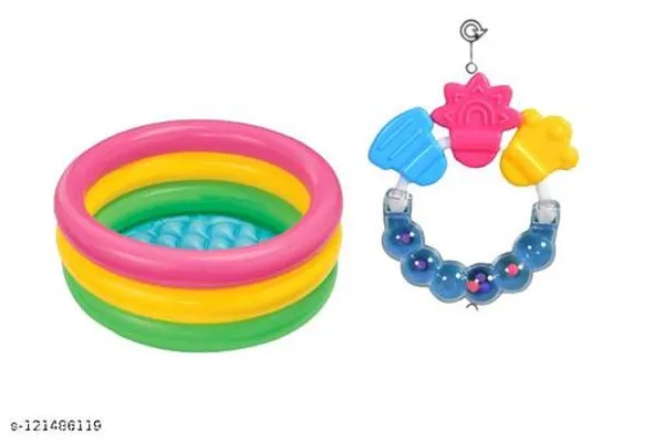 Multicolour_Rubber_Inflatable_Baby_Bath_Tub_And_Teether_Combo