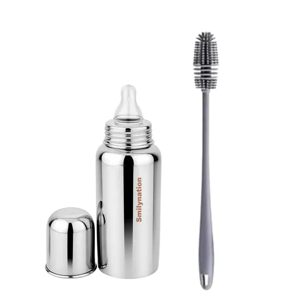 Silver_Steel_Silicone_Anti-Colic_Baby_Feeding_Bottle_With_Nipple