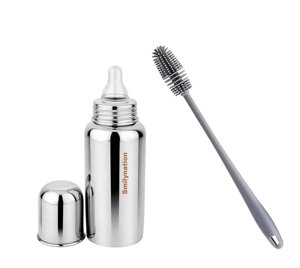 Silver_Steel_Anti-Colic_Baby_Feeding_Bottle_With_Cleaning_Brush