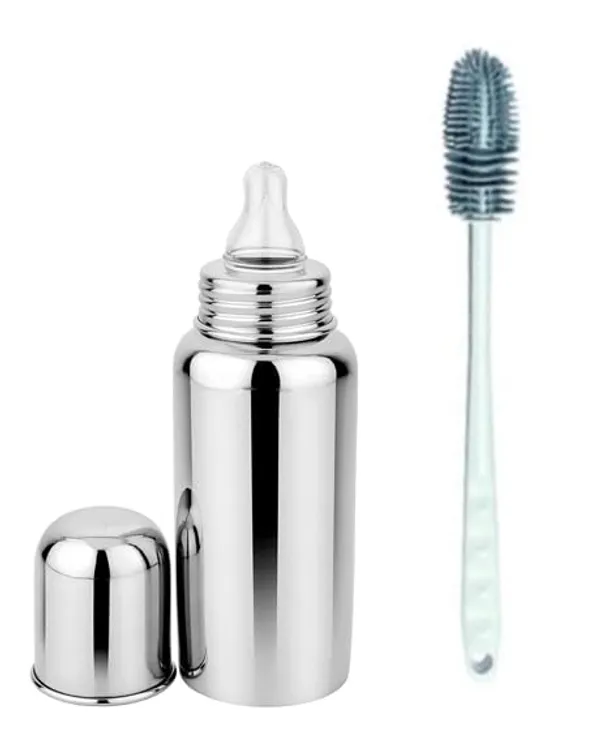 Silver_Steel_Anti-Colic_Baby_Feeding_Bottle_With_Cleaning_Brush