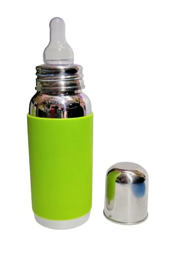 Silver_Steel_Anti-Colic_Baby_Feeding_Bottle_With_Silicone_Grip