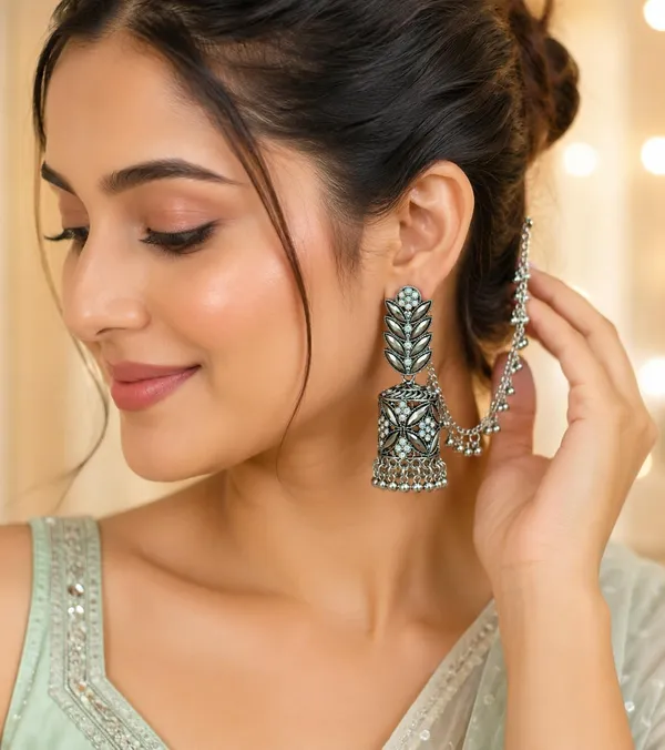 Oxidised_Leaf_Jhumka_Earrings