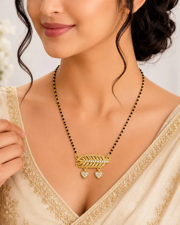 Leaf_And_Heart_Pendant_Beaded_Mangalsutra