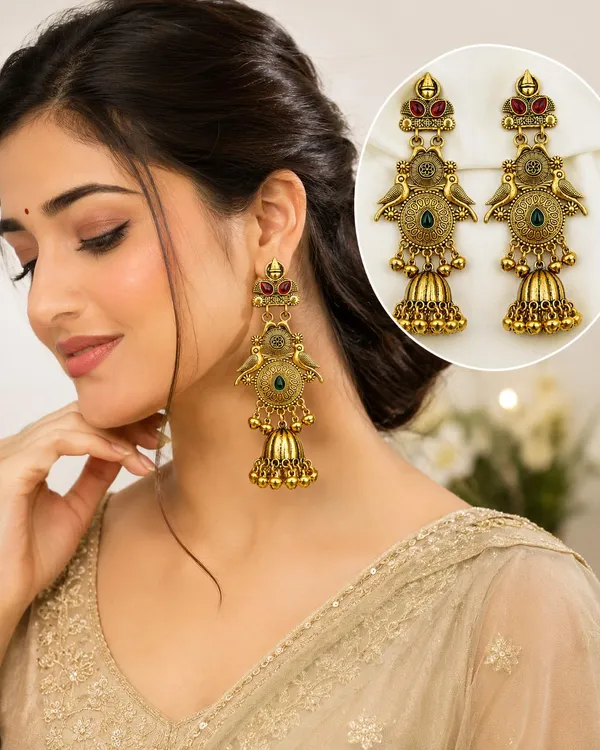 Jhumka_Earrings_With_Peacock_Motif