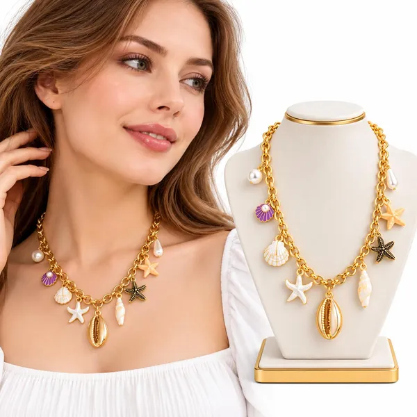 Charm_Necklace_With_Seashell_Starfish_And_Pearl