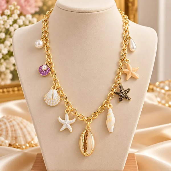 Charm_Necklace_With_Seashell_Starfish_And_Pearl