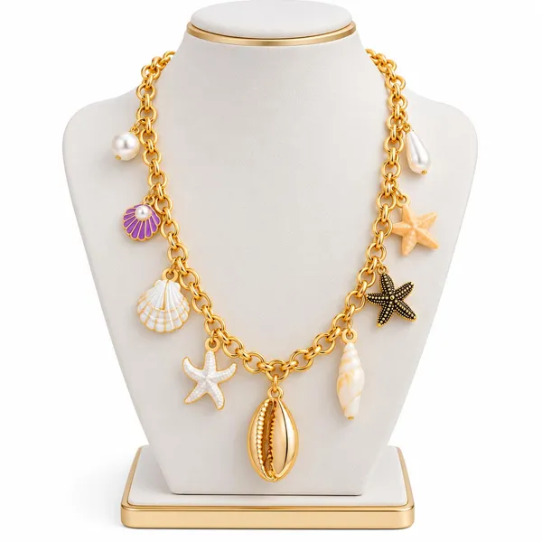 Charm_Necklace_With_Seashell_Starfish_And_Pearl