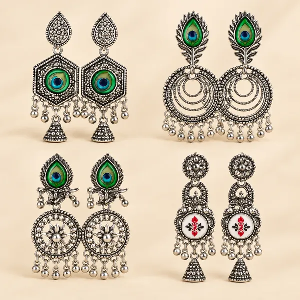 Oxidized_Silver_Earrings__For_Women_Set_Of_4