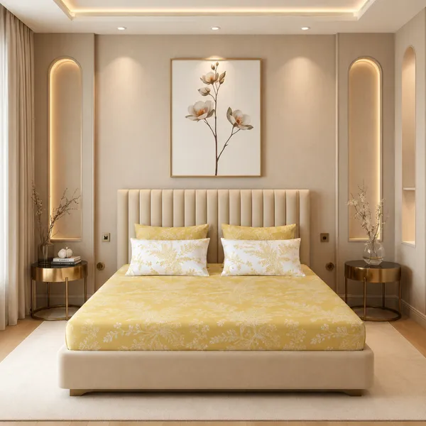 Golden_Fern_5_Pcs_Double_Bedsheet_Set_1_Bedsheet_4_Pillow_Covers