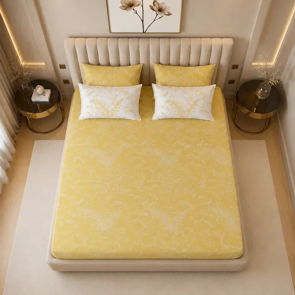 Golden_Fern_5_Pcs_Double_Bedsheet_Set_1_Bedsheet_4_Pillow_Covers