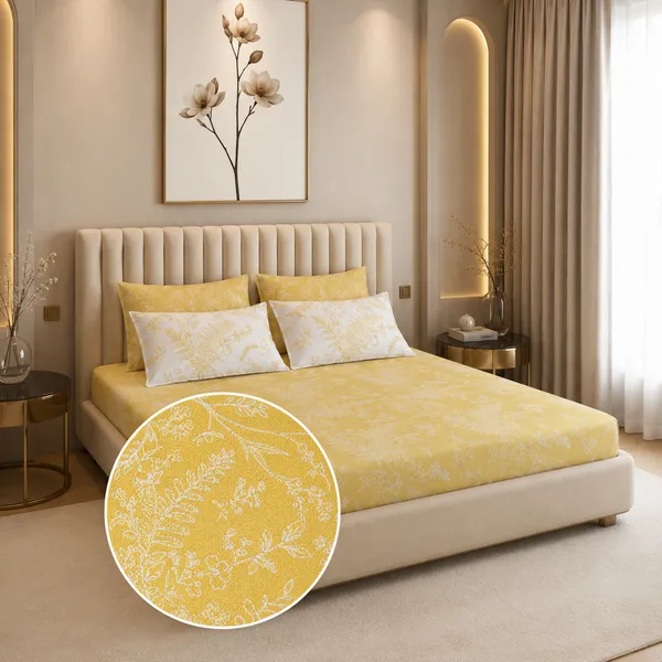 Golden_Fern_5_Pcs_Double_Bedsheet_Set_1_Bedsheet_4_Pillow_Covers