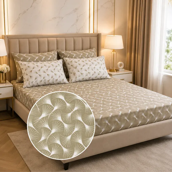 Olive_Aura_5_Pcs_Double_Bedsheet_Set_1_Bedsheet_4_Pillow_Covers