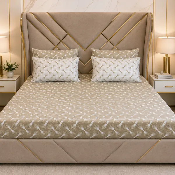Olive_Aura_5_Pcs_Double_Bedsheet_Set_1_Bedsheet_4_Pillow_Covers