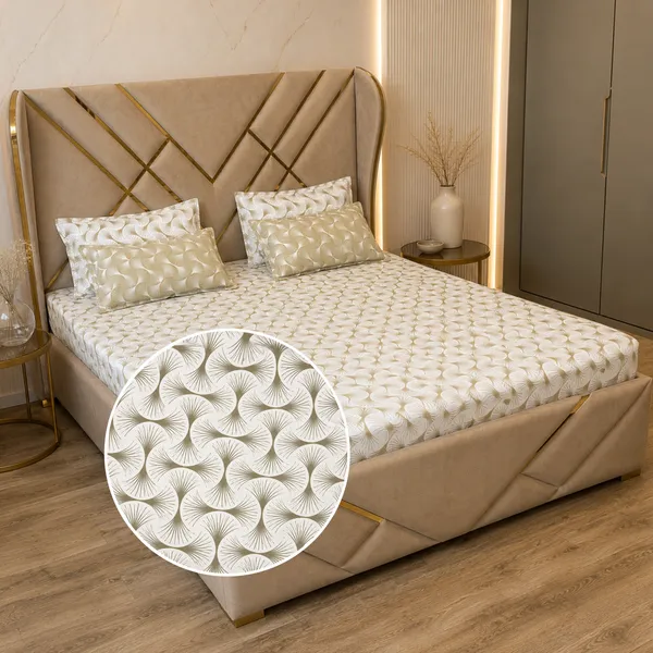 Olive_Wave_5_Pcs_Double_Bedsheet_Set_1_Bedsheet_4_Pillow_Covers