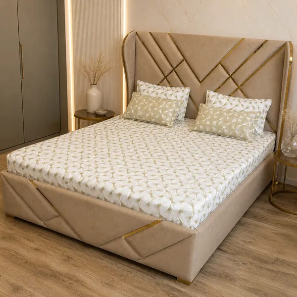 Olive_Wave_5_Pcs_Double_Bedsheet_Set_1_Bedsheet_4_Pillow_Covers
