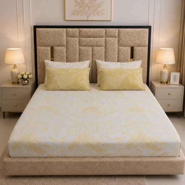 Golden_Ivory_5_Pcs_Double_Bedsheet_Set_1_Bedsheet_4_Pillow_Covers