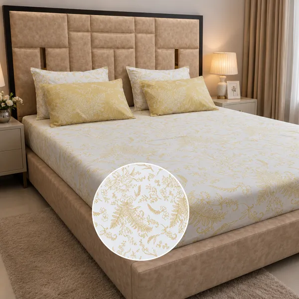 Golden_Ivory_5_Pcs_Double_Bedsheet_Set_1_Bedsheet_4_Pillow_Covers