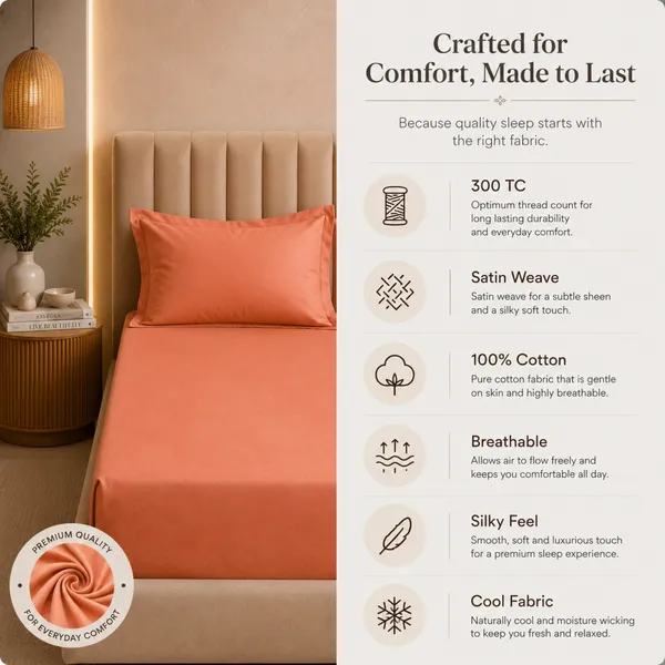 300tc_Solid_100_Pure_Cotton_King_Bedsheet_Set_1_Bedsheet_2_Pillow_Covers_Sunset_Apricot
