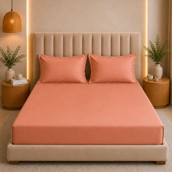 300tc_Solid_100_Pure_Cotton_King_Bedsheet_Set_1_Bedsheet_2_Pillow_Covers_Sunset_Apricot