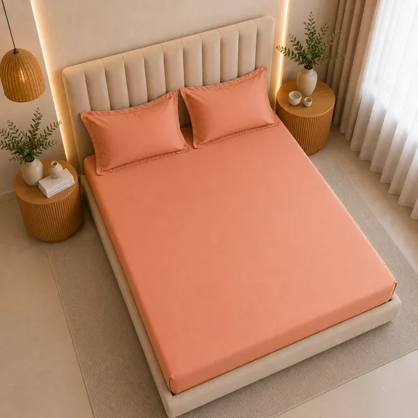 300tc_Solid_100_Pure_Cotton_King_Bedsheet_Set_1_Bedsheet_2_Pillow_Covers_Sunset_Apricot