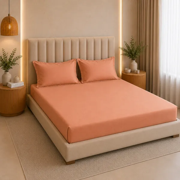 300tc_Solid_100_Pure_Cotton_King_Bedsheet_Set_1_Bedsheet_2_Pillow_Covers_Sunset_Apricot
