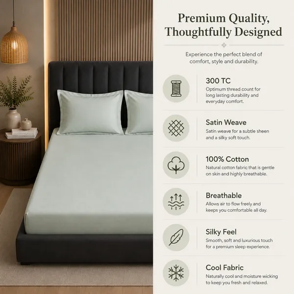 300tc_Solid_100_Pure_Cotton_King_Bedsheet_Set_1_Bedsheet_2_Pillow_Covers_Olive