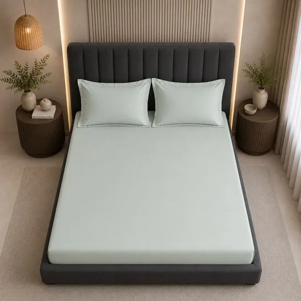 300tc_Solid_100_Pure_Cotton_King_Bedsheet_Set_1_Bedsheet_2_Pillow_Covers_Olive