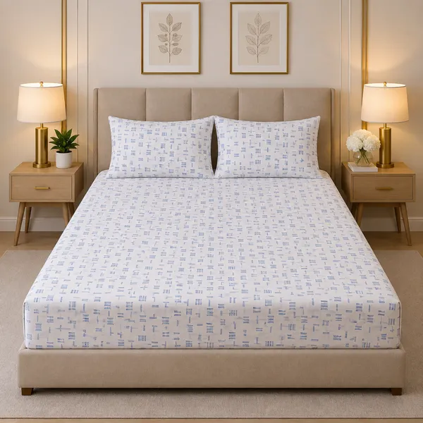 Indigo_Grid_King_Size_Bedsheet_Set_1_Bedsheet_2_Pillow_Covers