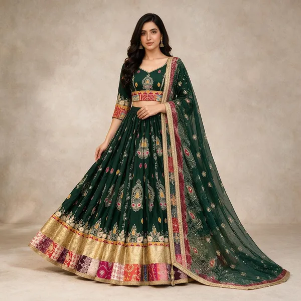 Green_Georgette_Flared_Embellished_Lehenga_Choli_For_Women