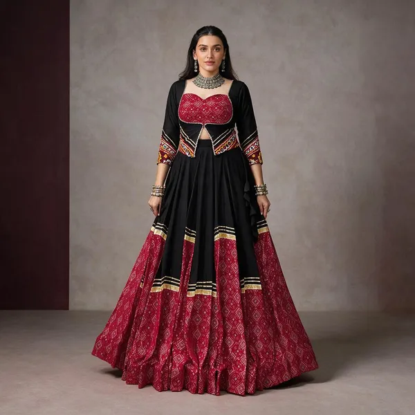Black_And_Red_Art_Silk_Flared_Embellished_Lehenga_Choli_For_Women