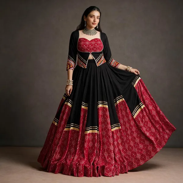 Black_And_Red_Art_Silk_Flared_Embellished_Lehenga_Choli_For_Women