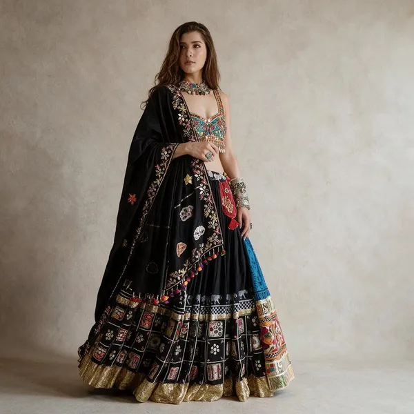 Black_Cotton_Embroidered_Flared_Lehenga_Choli_For_Women