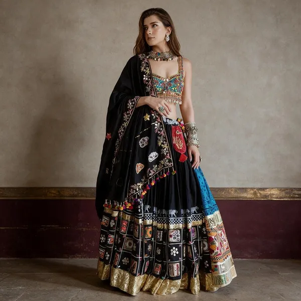 Black_Cotton_Embroidered_Flared_Lehenga_Choli_For_Women